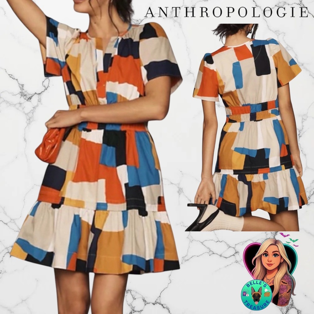 Anthropologie Women's XS Somerset Dress Patchwork Geometric Colorblock